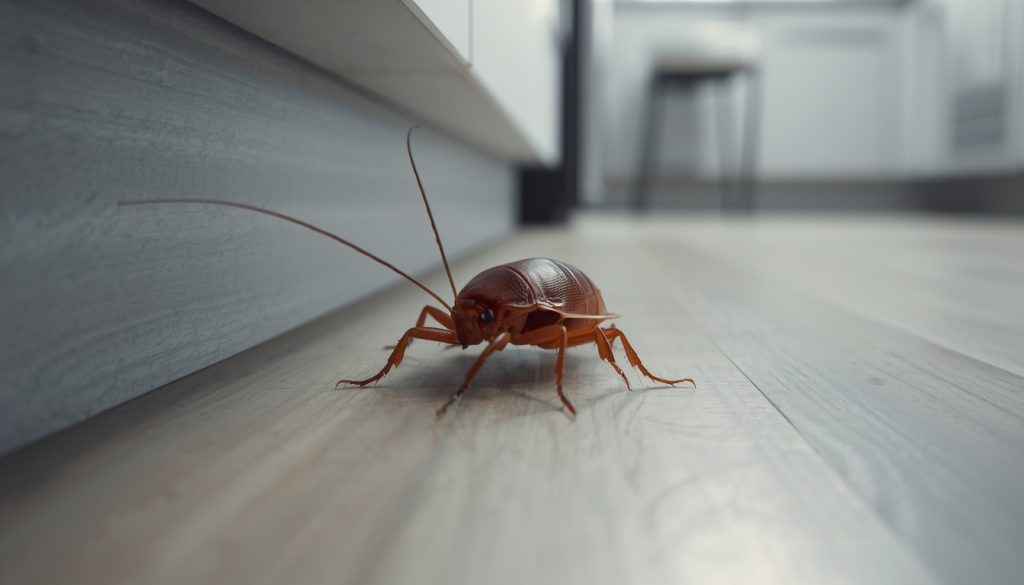 Cucaracha americana en el suelo de una casa.