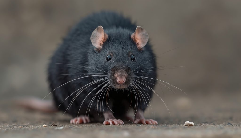 Un ejemplar adulto en un plaga de ratas negras.
